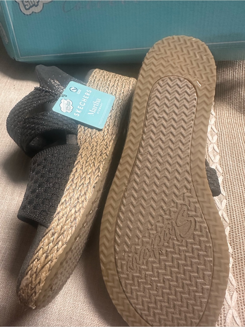 Skechers gray Knit Slip-On Espadrille Wedge with Natural Jute